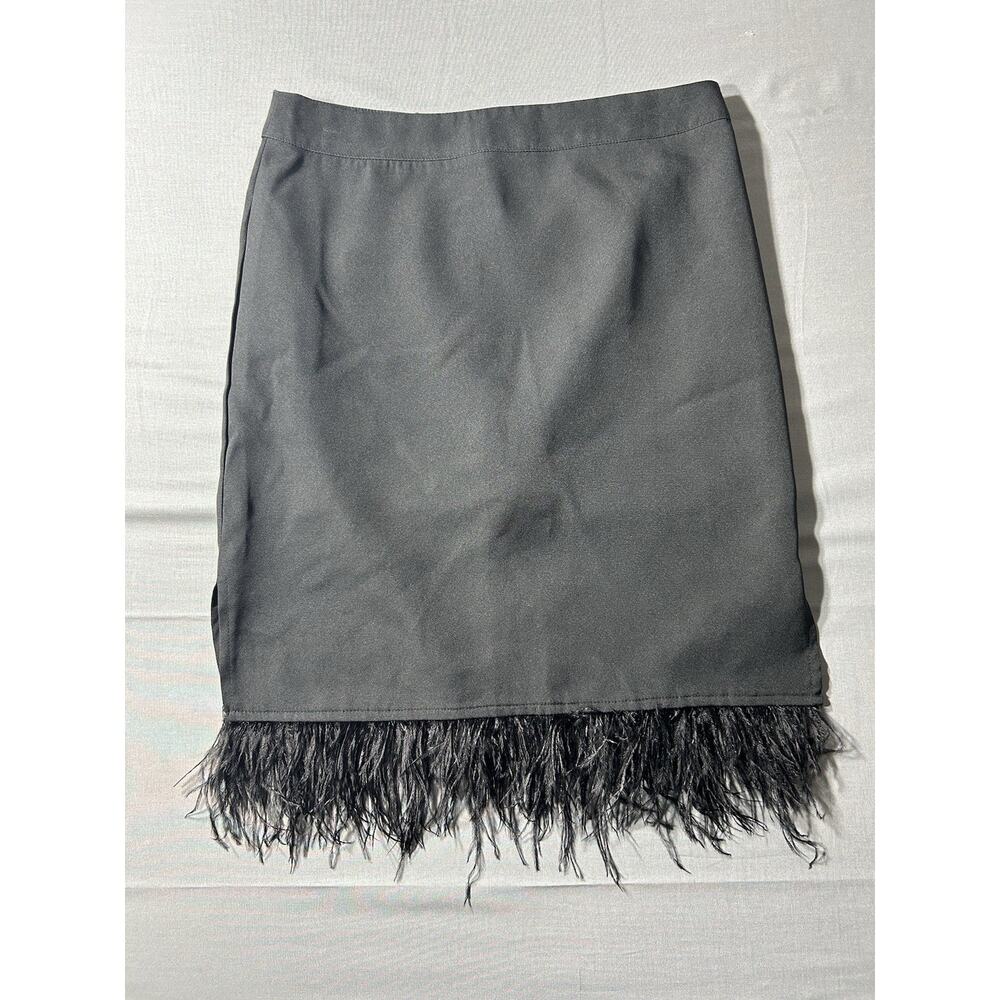 WHY DRESS Black Feather Trim Mini Skirt Size M